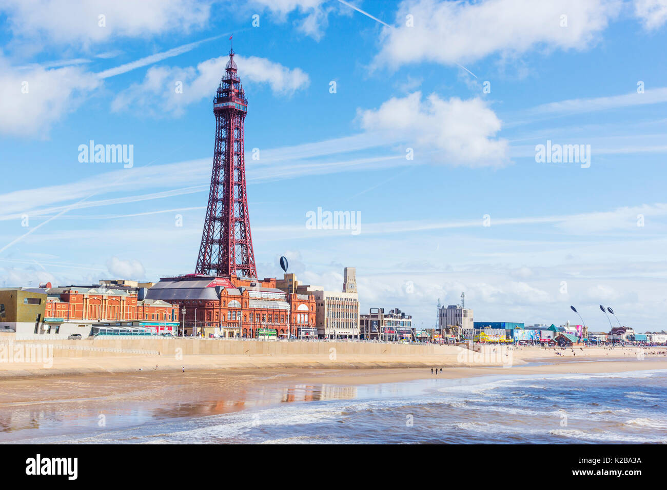 Blackpool, Fylde Coast, Lancashire, England.  The Blackpool Tower, opened on14 May 1894 and inspired by the Eiffel Tower in Paris, it stands 518 feet  Stock Photo