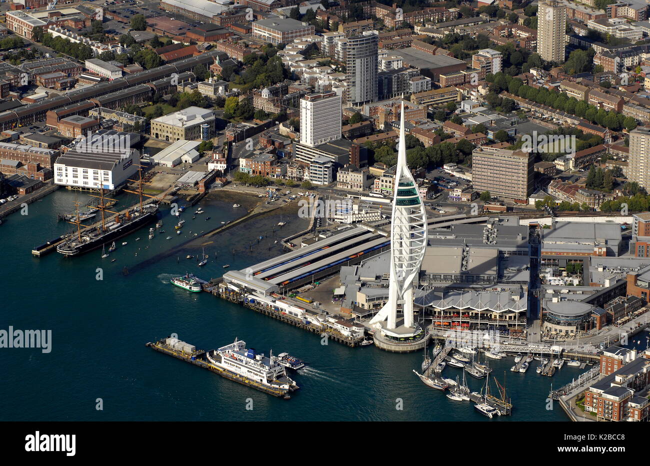 AJAXNETPHOTO. PORTSMOUTH, ENGLAND. - GENERAL AERIAL VIEW OF HARBOUR, , MILLENIUM TOWER, THE HARD, PORTSMOUTH & SOUTHSEA RAIL TERMINUS AND GUNWHARF QUAY. PHOTO:JONATHAN EASTLAND/AJAX REF:D110209 1540 Stock Photo