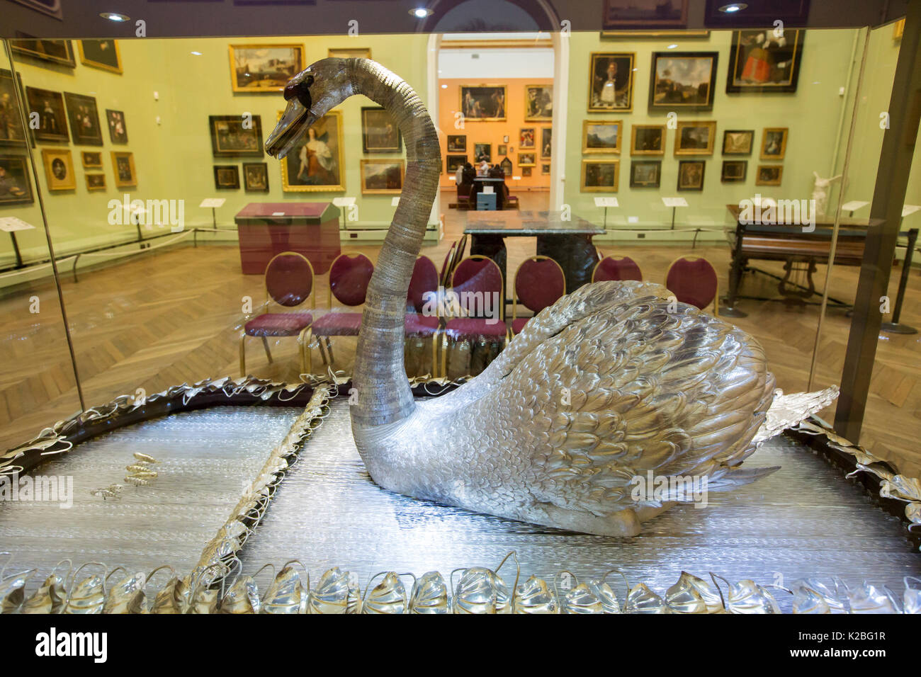 The famous musical automaton swan in the Bowes Museum, Barnard Castle, UK. Stock Photo