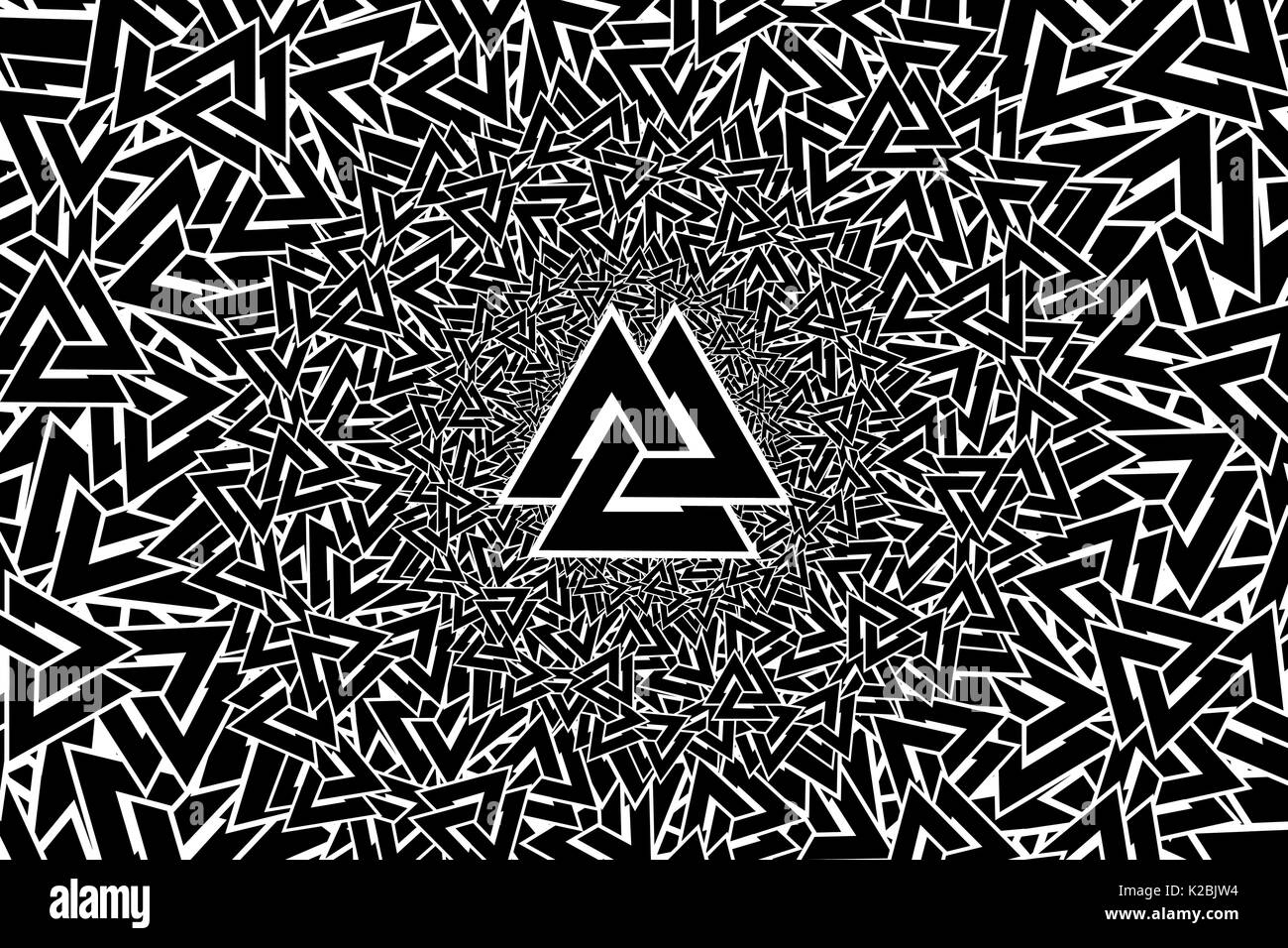 Valknut vector pattern, Valknut black and white background Stock Vector