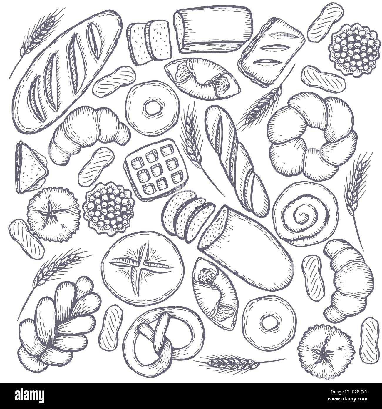 Hand drawn decorative bread bakery . Vector Illustration Stock Vector ...