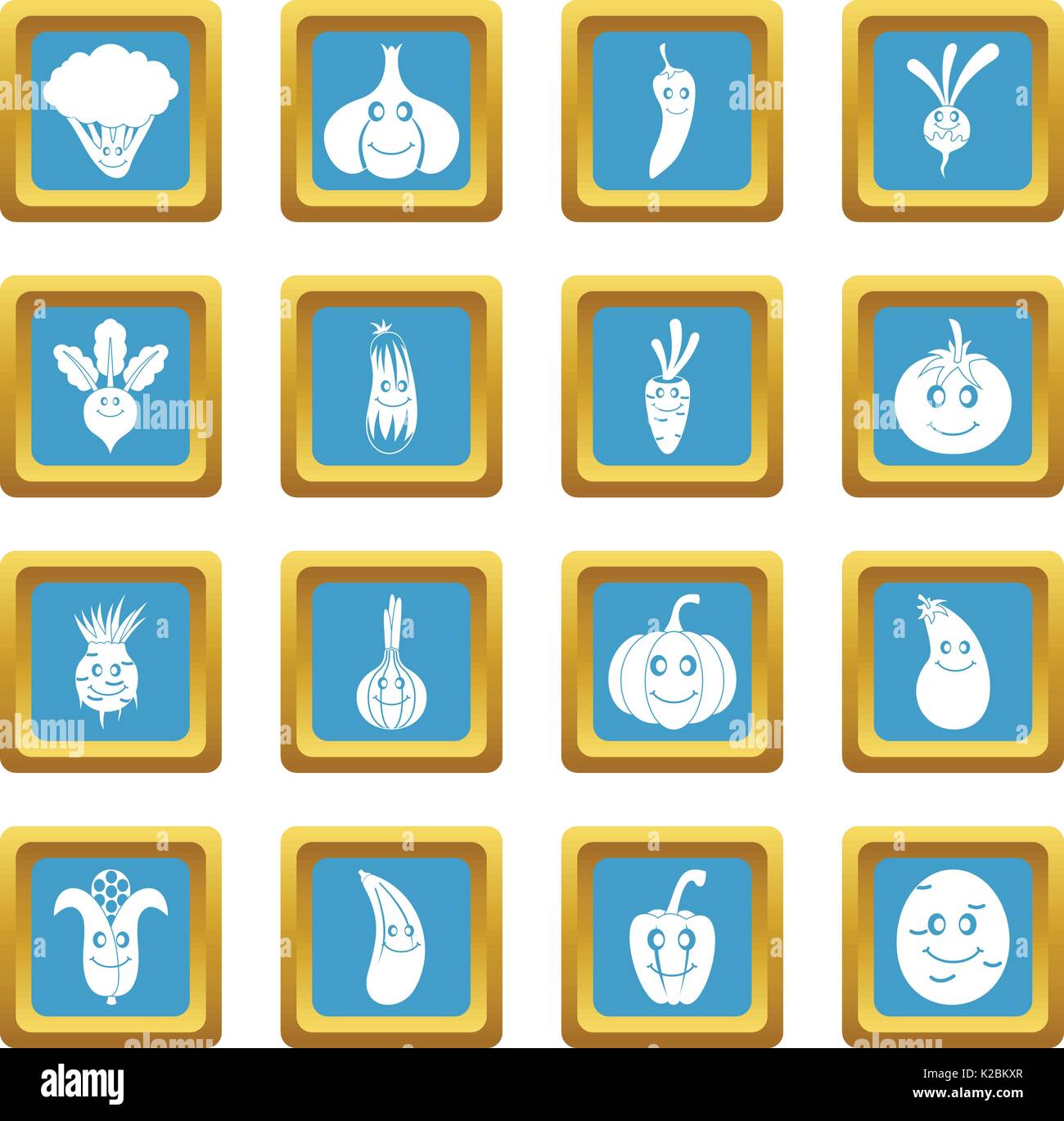 Smiling vegetables icons azure Stock Vector