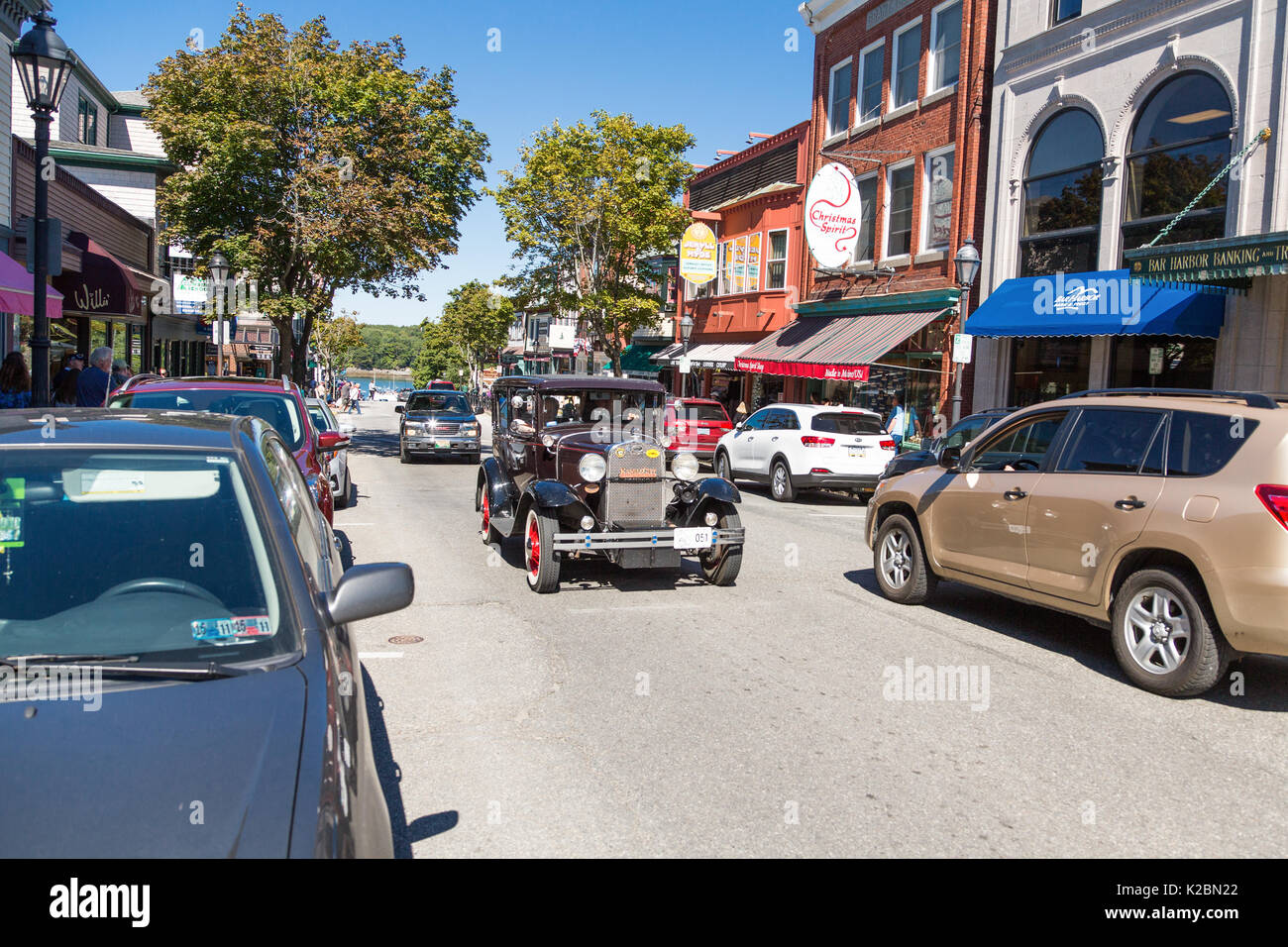 Antique Cars Cruising The Streets Of Bar Harbor Maine Stock Photo Alamy
