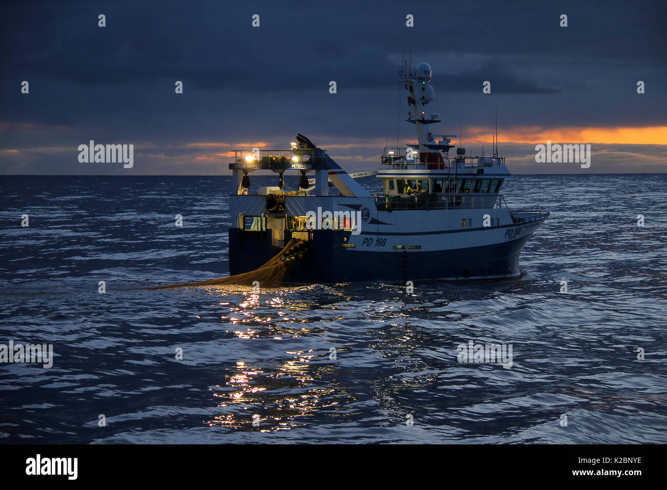 Dawn breaking over the fishing grounds west of Shetland. April 2015.  Property released. Stock Photo