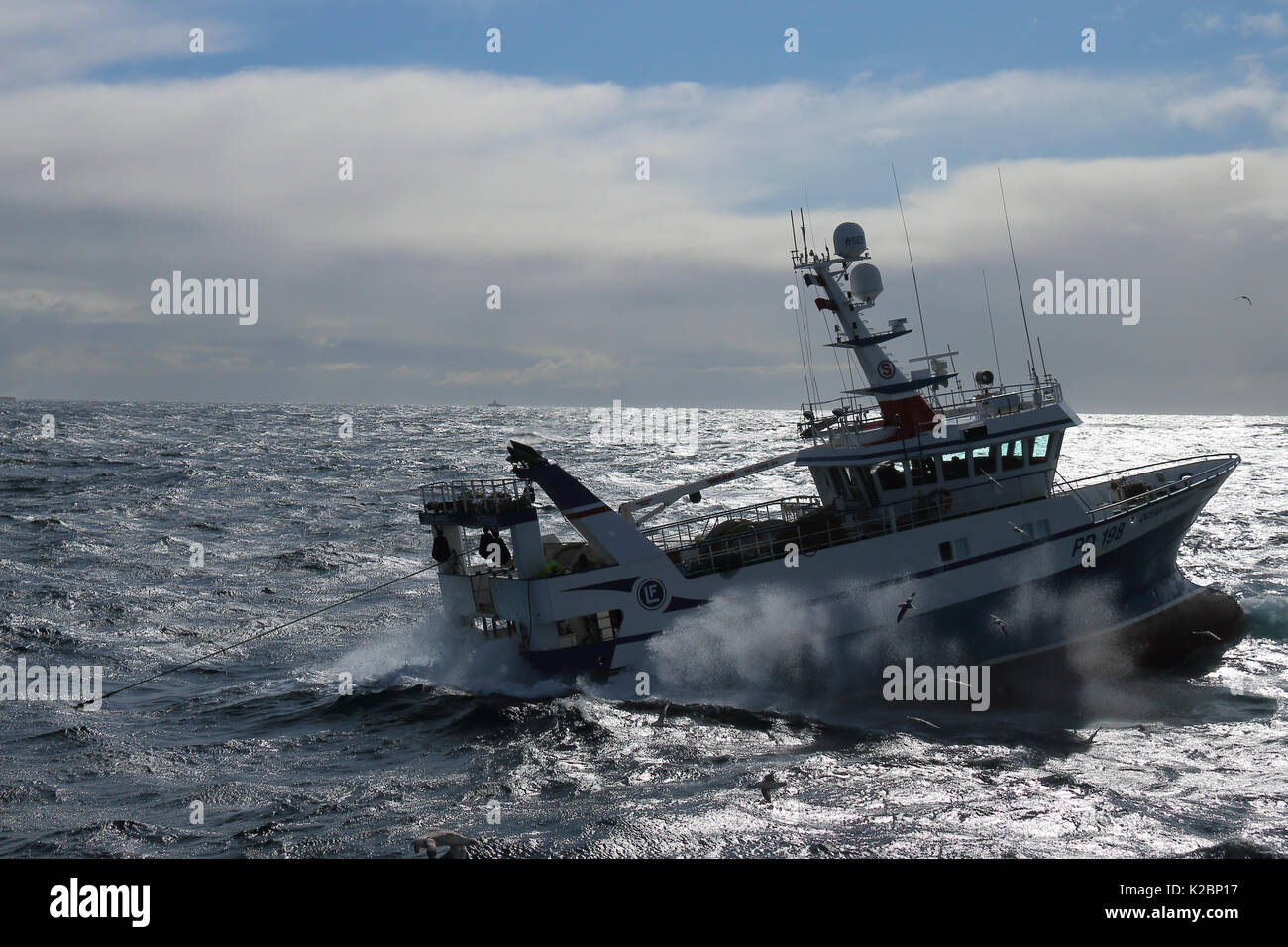 Fishing vessel 'Ocean Harvest' trawling on the North Sea.July 2015.  Propery released. Stock Photo