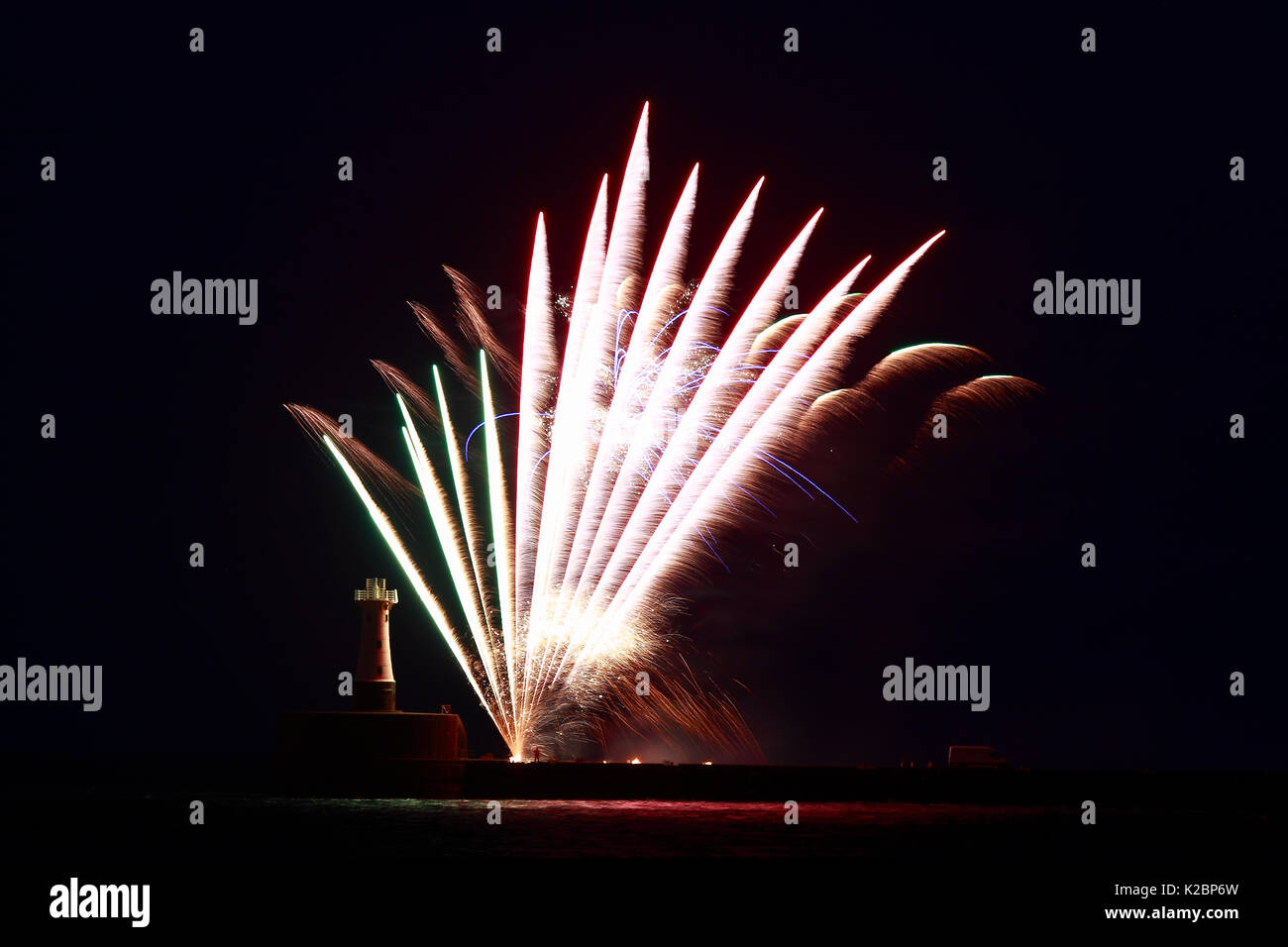 Firework display at Peterhead harbour, Aberdeenshire, Scotland, UK. July 2011. Stock Photo