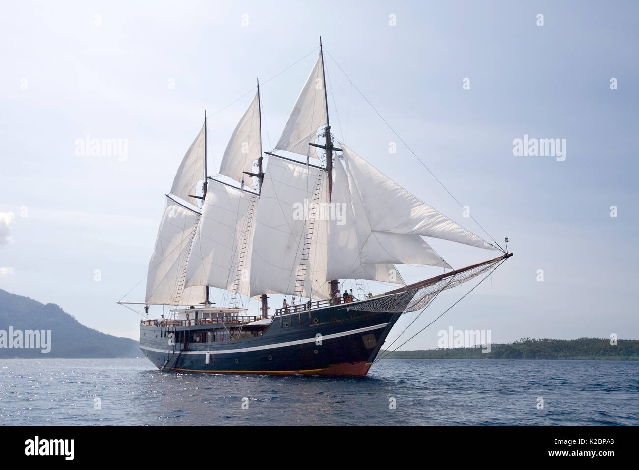 Luxury liveaboard sailing boat Paradise Dancer in North Sulawesi, Indonesia, Pacific Ocean. May 2008. Stock Photo