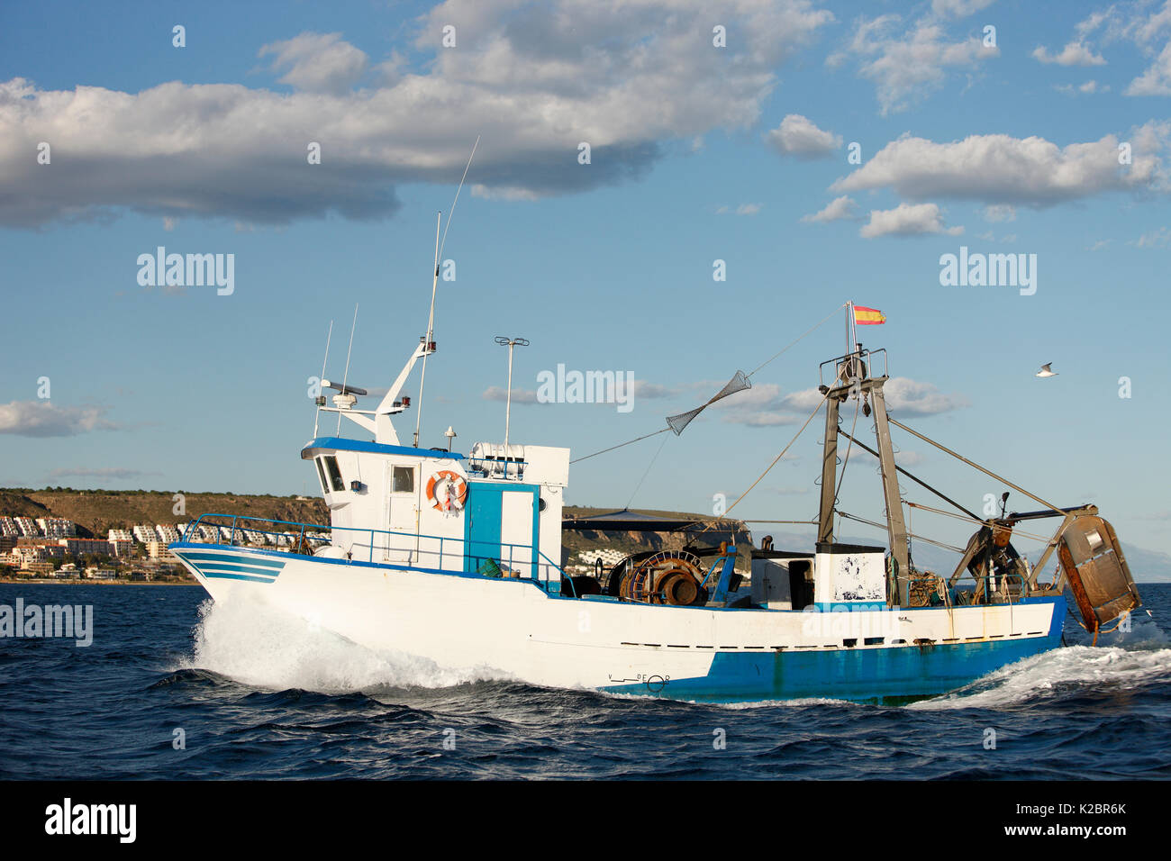 Trawler off the coast of Santa Pola, Alicante, Spain, November 2008. All non-editorial uses must be cleared individually. Stock Photo