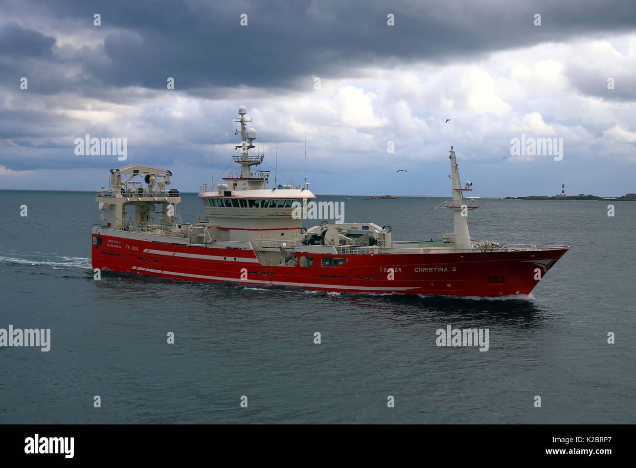 The Fraserburgh registered Pelagic trawler 'Christina S' approaching Peterhead harbour, August 2014.  All non-editorial uses must be cleared individually. Stock Photo