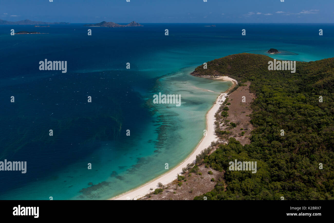 View along Haslewood Island beach, Whitsundays, Great Barrier Reef, Australia. November 2012. Stock Photo