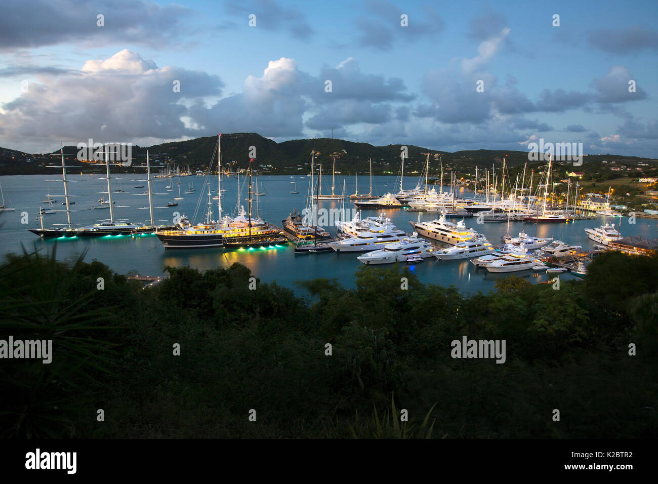 Boats moored in Falmouth Harbor, Antigua. December 2012. Stock Photo
