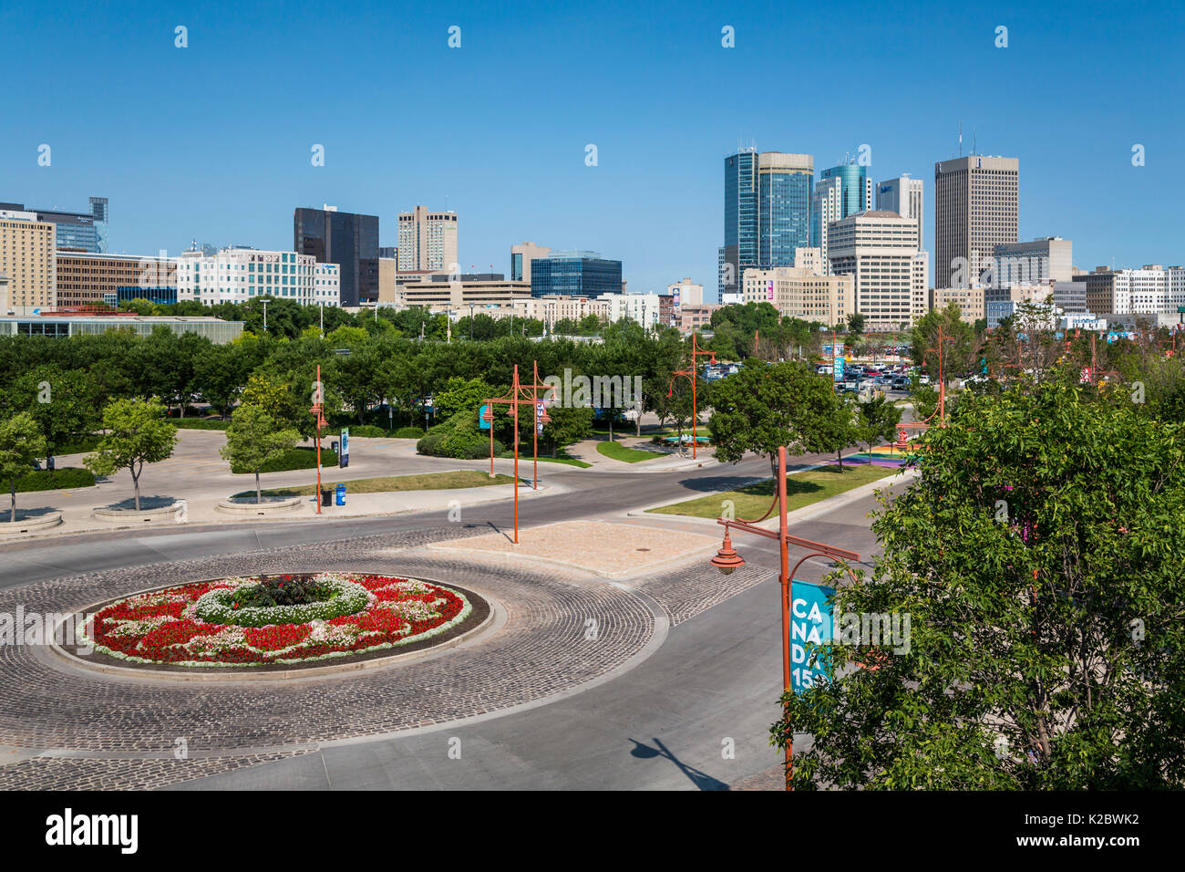 The city skyline from The Forks in Winnipeg, Manitoba, Canada Stock