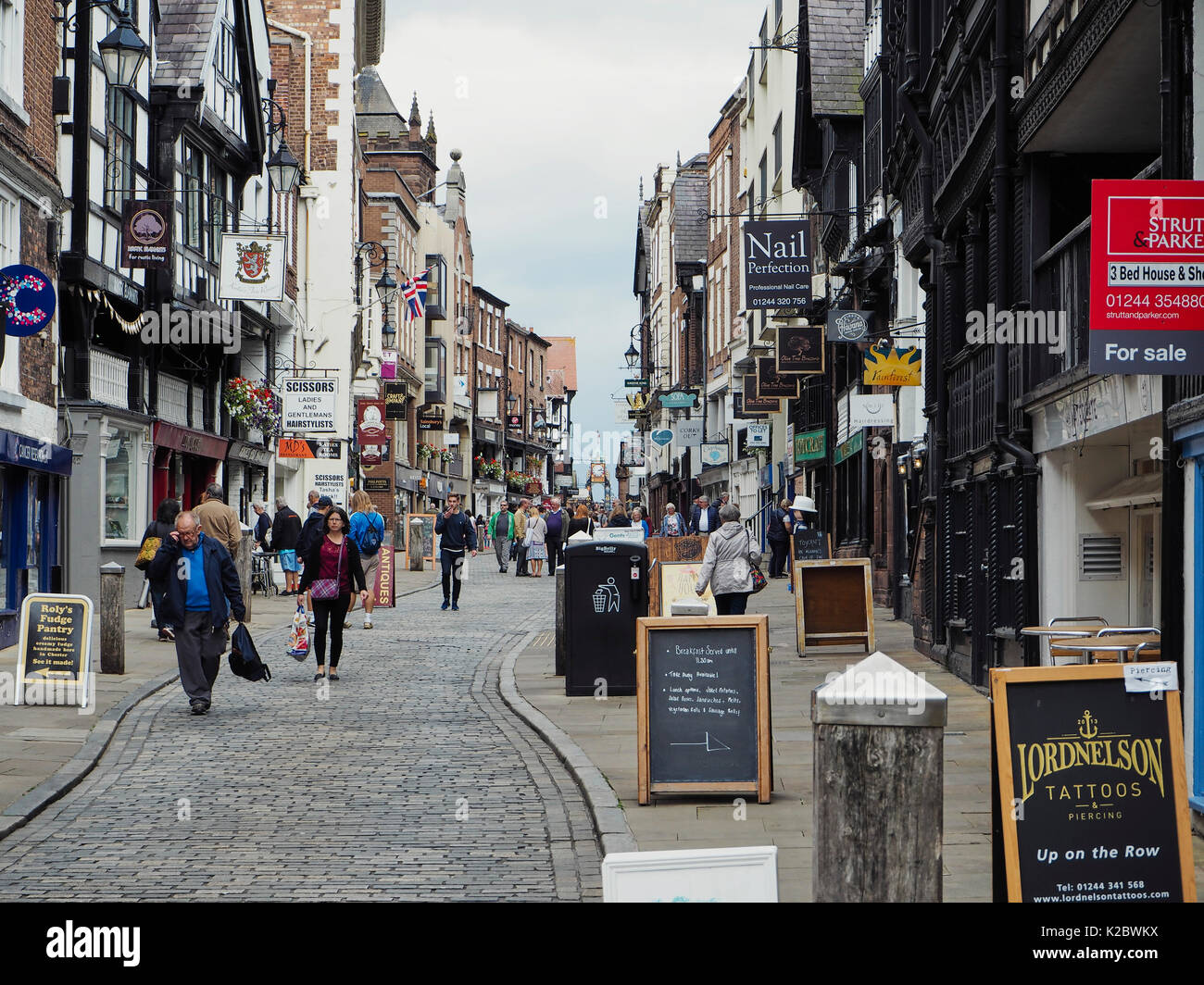 A boards and street clutter in Chester Stock Photo