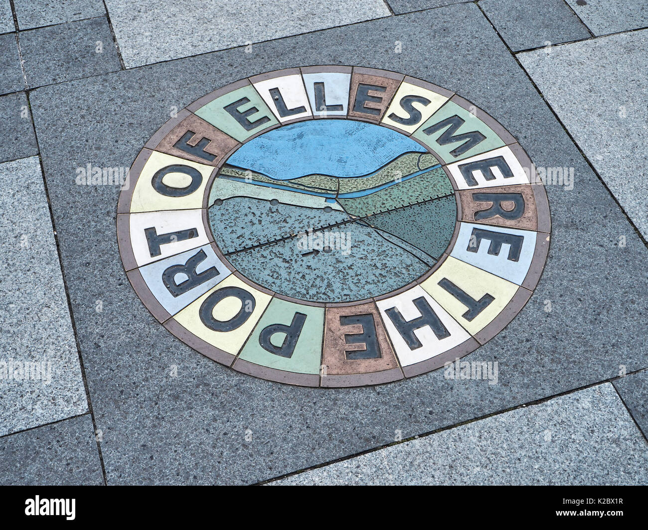 The port of Ellesmere tiles set in pavement Stock Photo Alamy