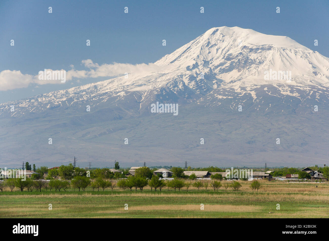 Snow covered Mount Ararat in Turkey, seen from Eriwan, Armenia, May. Stock Photo