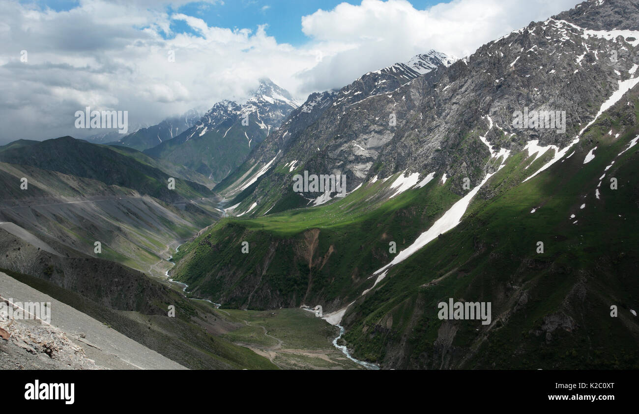 Mountain pass across Gissarsky Range in Pamir-Alai Mountiand,  Tajikistan. June 2014. Stock Photo