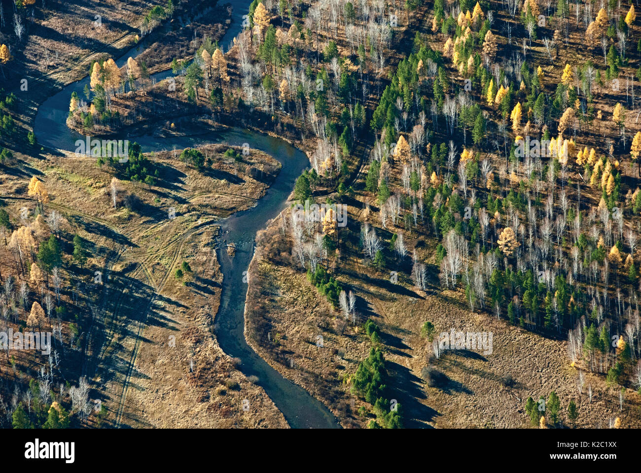 Aerial view of Toysuk river, Siberia, Russia, October 2010. Stock Photo