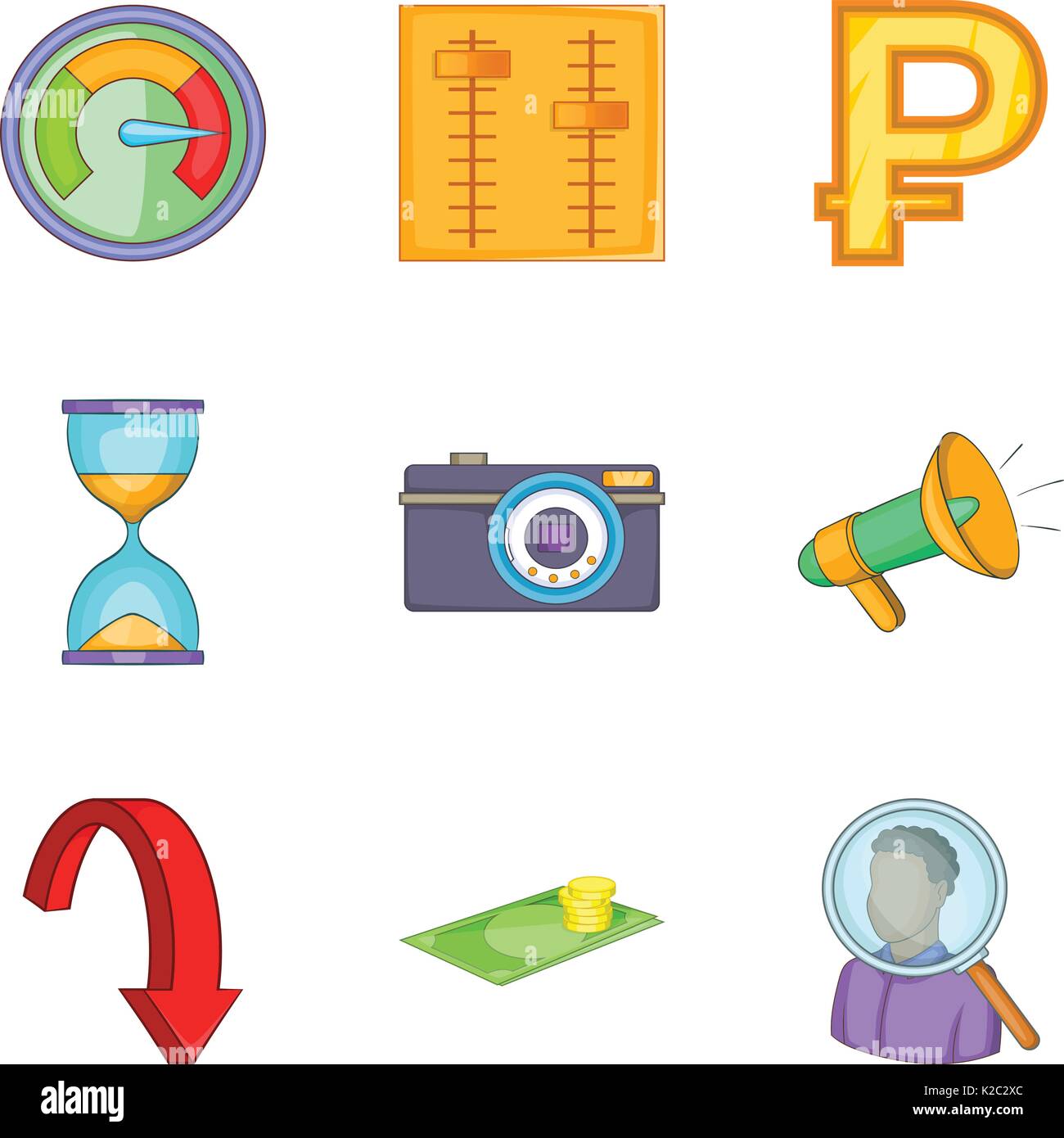 Money supply icons set, cartoon style Stock Vector