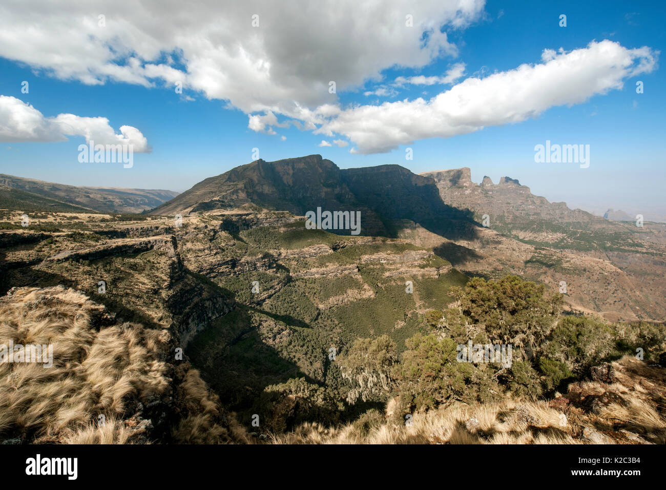 Expansive view of Simien Mountains National Park, Amhara Region, Ethiopia, Africa, March 2009. Stock Photo