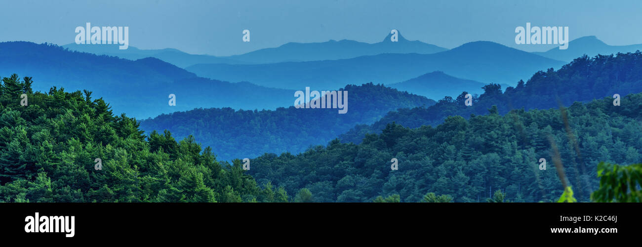 Appalachian Mountains, View of Blue Ridge Mountains Panorama - Grandfather Mountain and Hawksbill Mountain Stock Photo