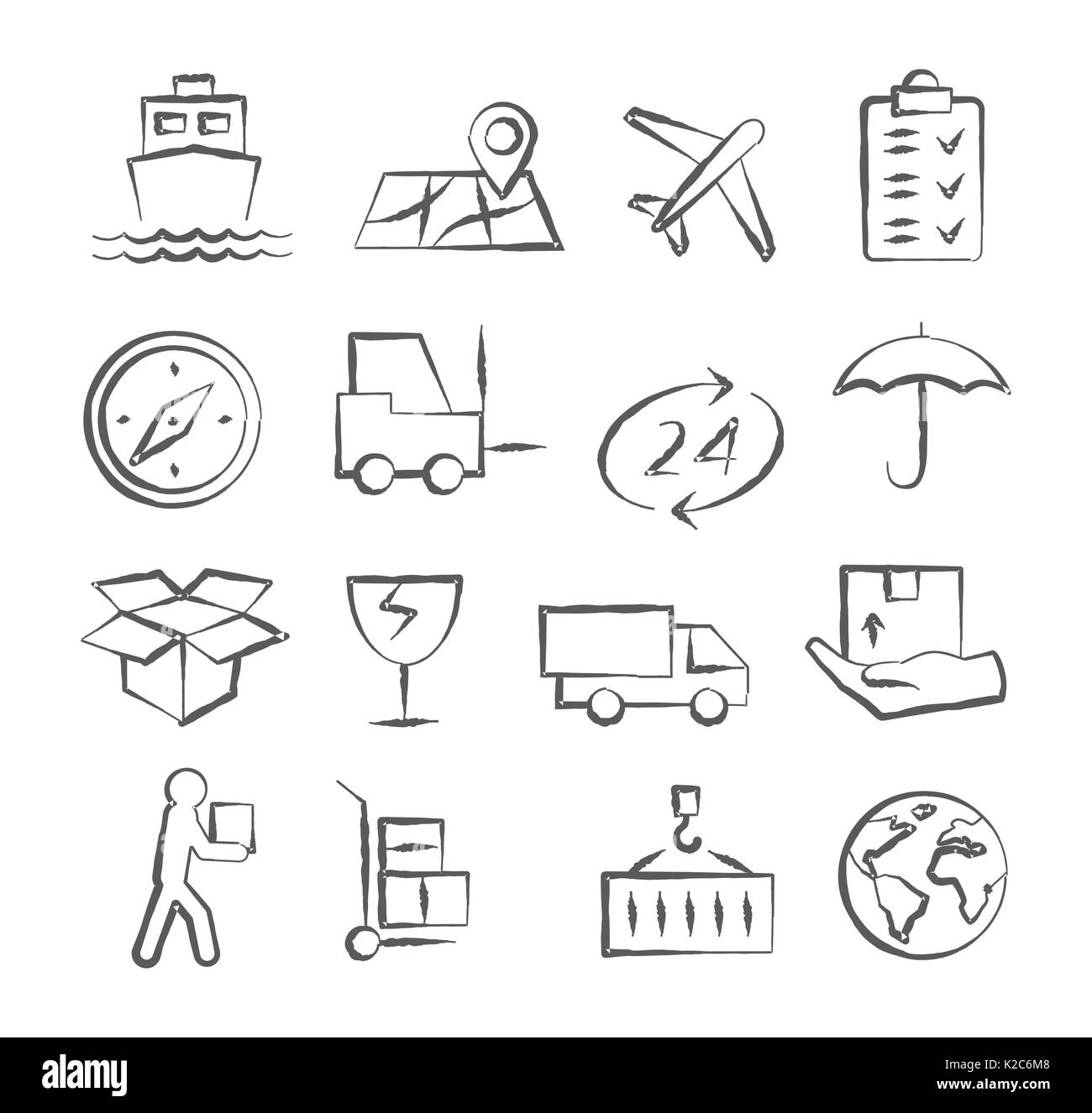 Logistic and Delivery Doodle Icons Stock Vector
