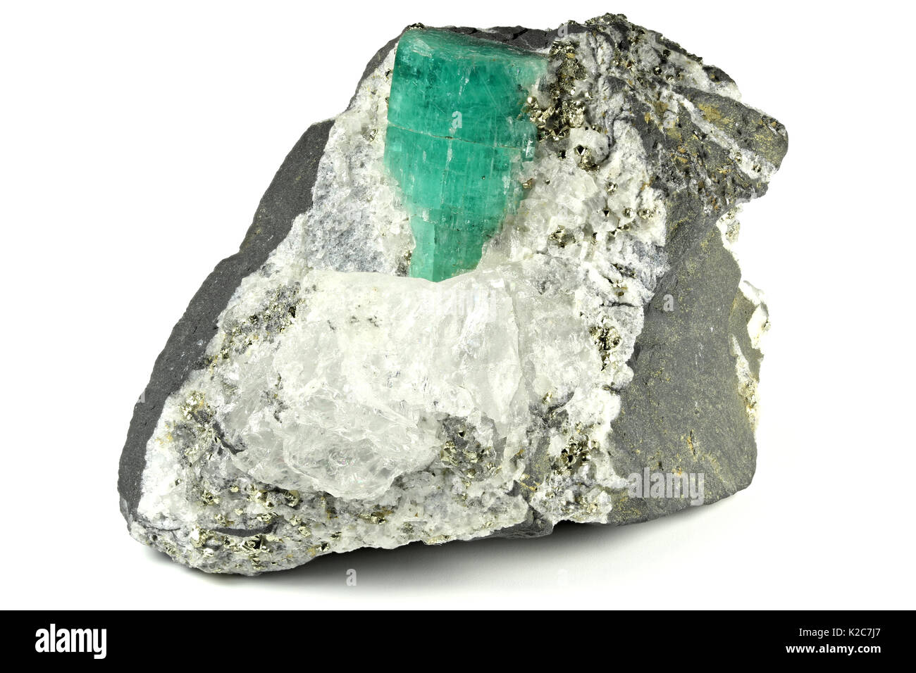 emerald nestled in bedrock found in Chivor/ Colombia Stock Photo