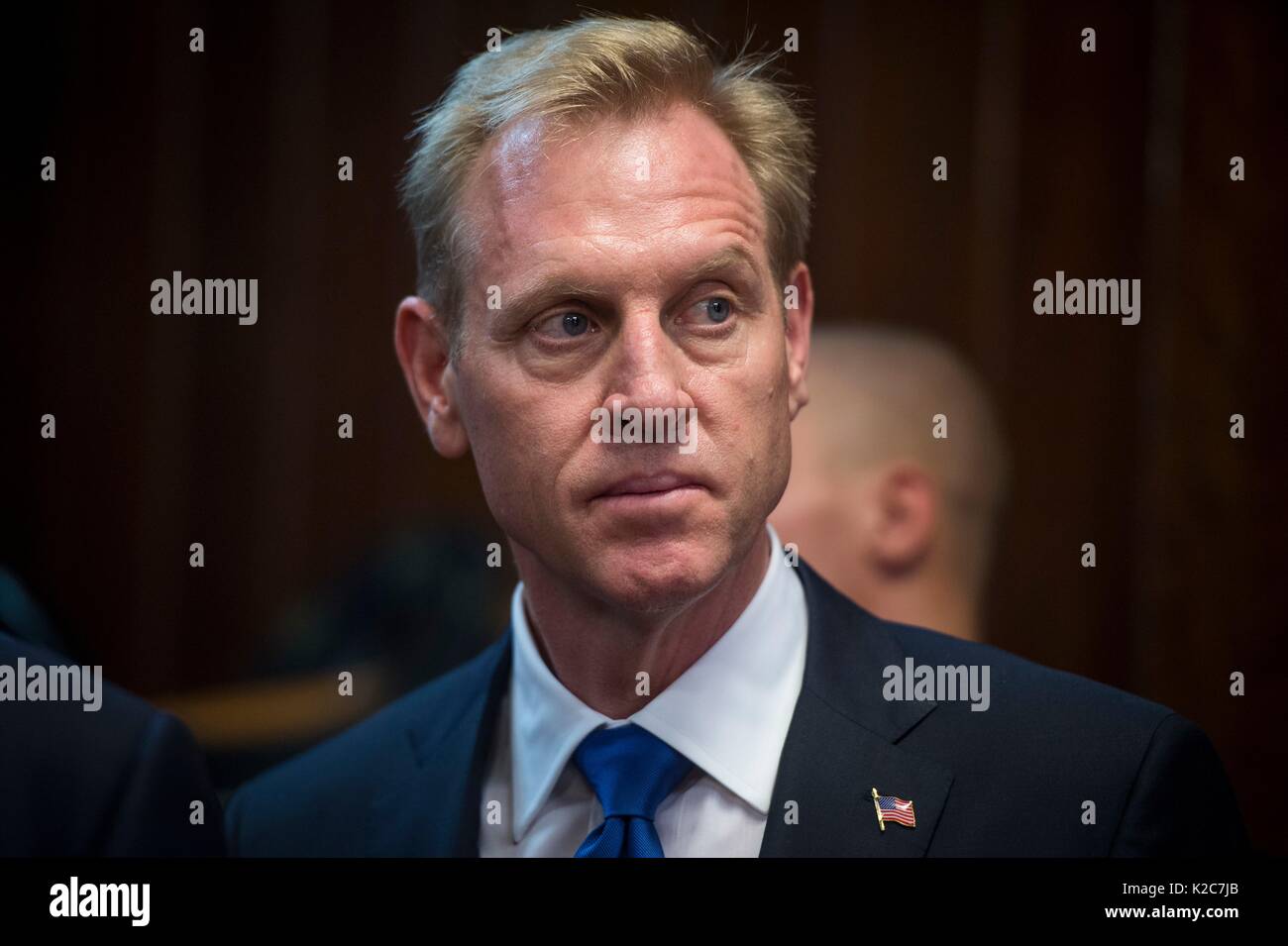 U.S. Deputy Secretary of Defense Pat Shanahan visits the Joint Base Myer-Henderson Hall August 14, 2017 in Fort Myer, Virginia. Stock Photo