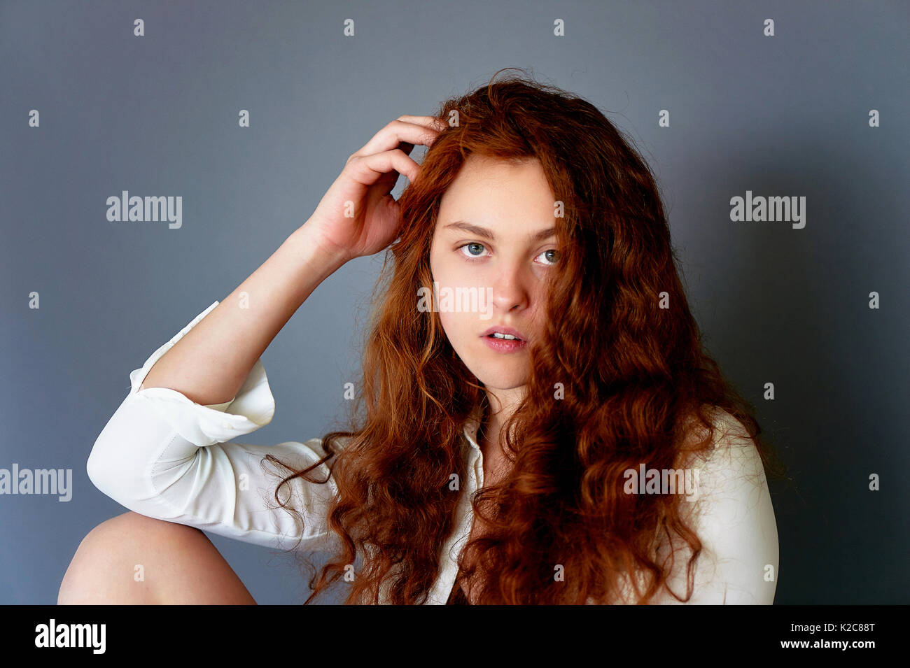 Girl With Long Curly Ginger Hair Stock Photos Girl With Long