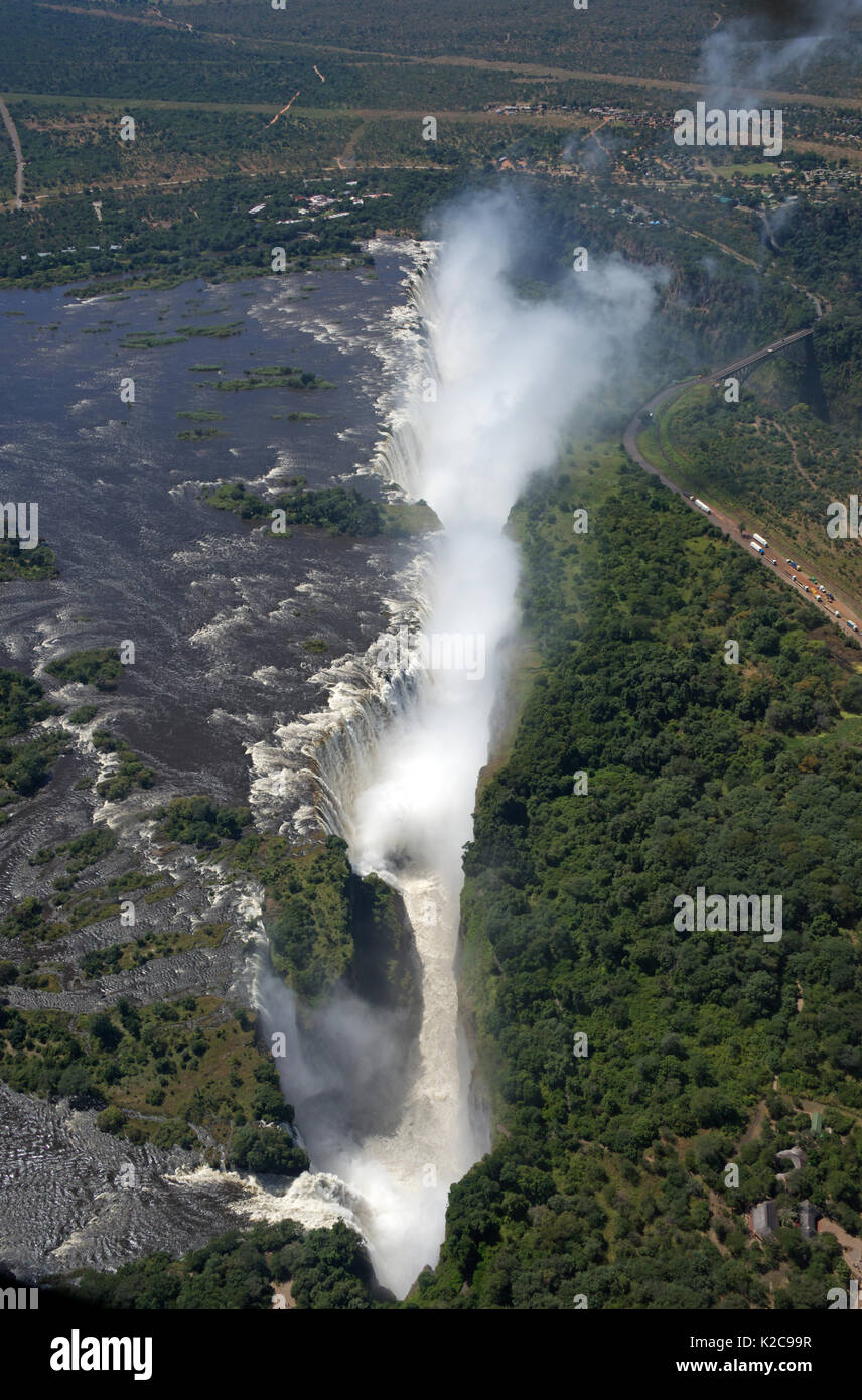 Aerial view Victoria Falls in full flood Zimbabwe Stock Photo