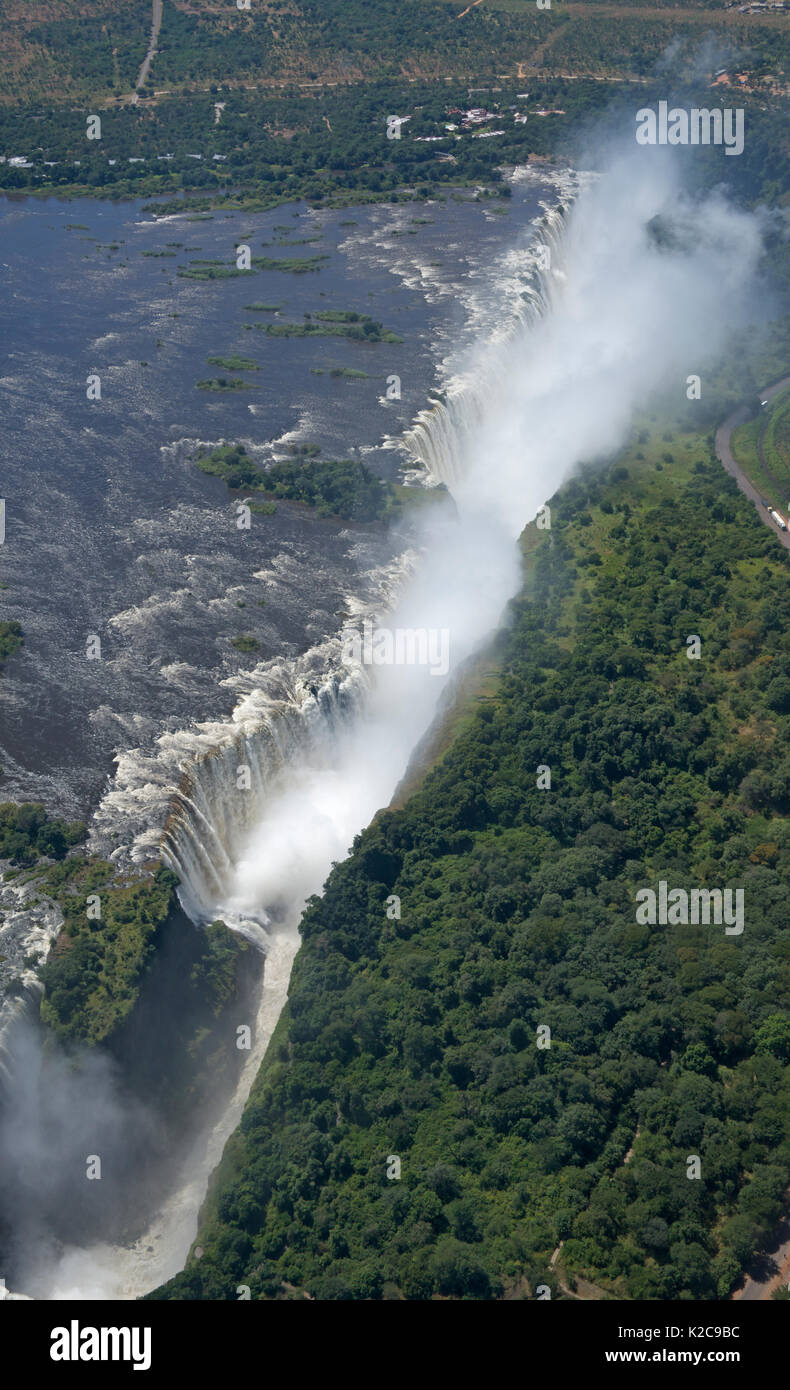 Aerial view Victoria Falls in full flood Zimbabwe Stock Photo