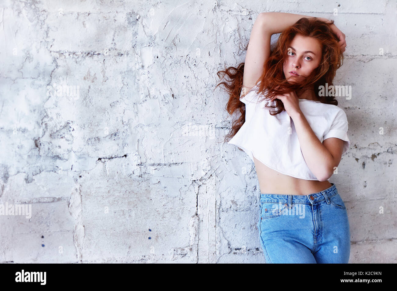 Girl With Long Curly Ginger Hair Stock Photos Girl With Long