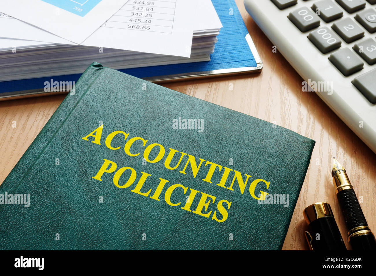 Book with title accounting policies on a table. Stock Photo