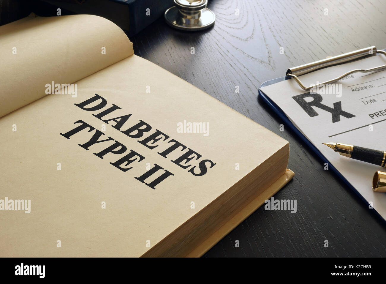 Diabetes mellitus type 2 written in a book. Stock Photo