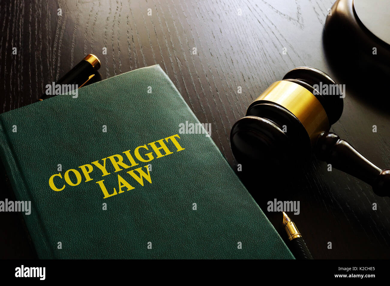 Copyright law and gavel on a table. Stock Photo