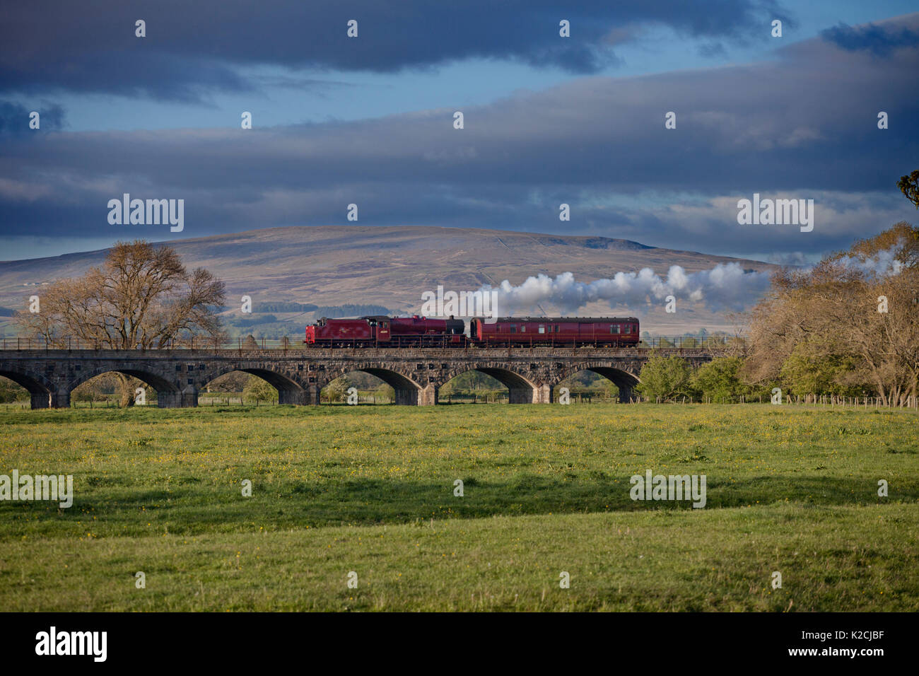 Steam engine 45699 Galatea passes Melling (between Carnforth & Wennington)  returning to Carnforth after hauling a train on the Settle & Carlisle line Stock Photo