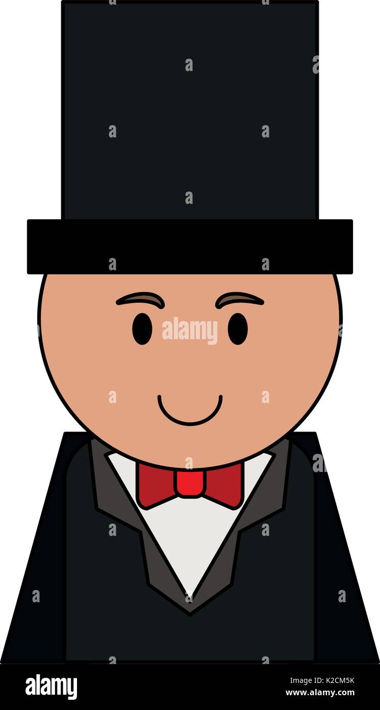 man cartoon wearing suit with top hat icon image vector illustration