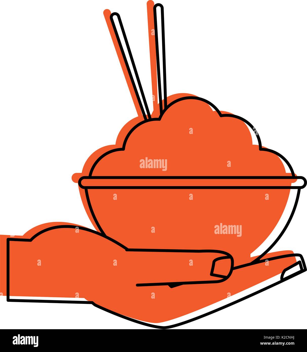 hand holding rice bowl with chopsticks food icon image vector ...