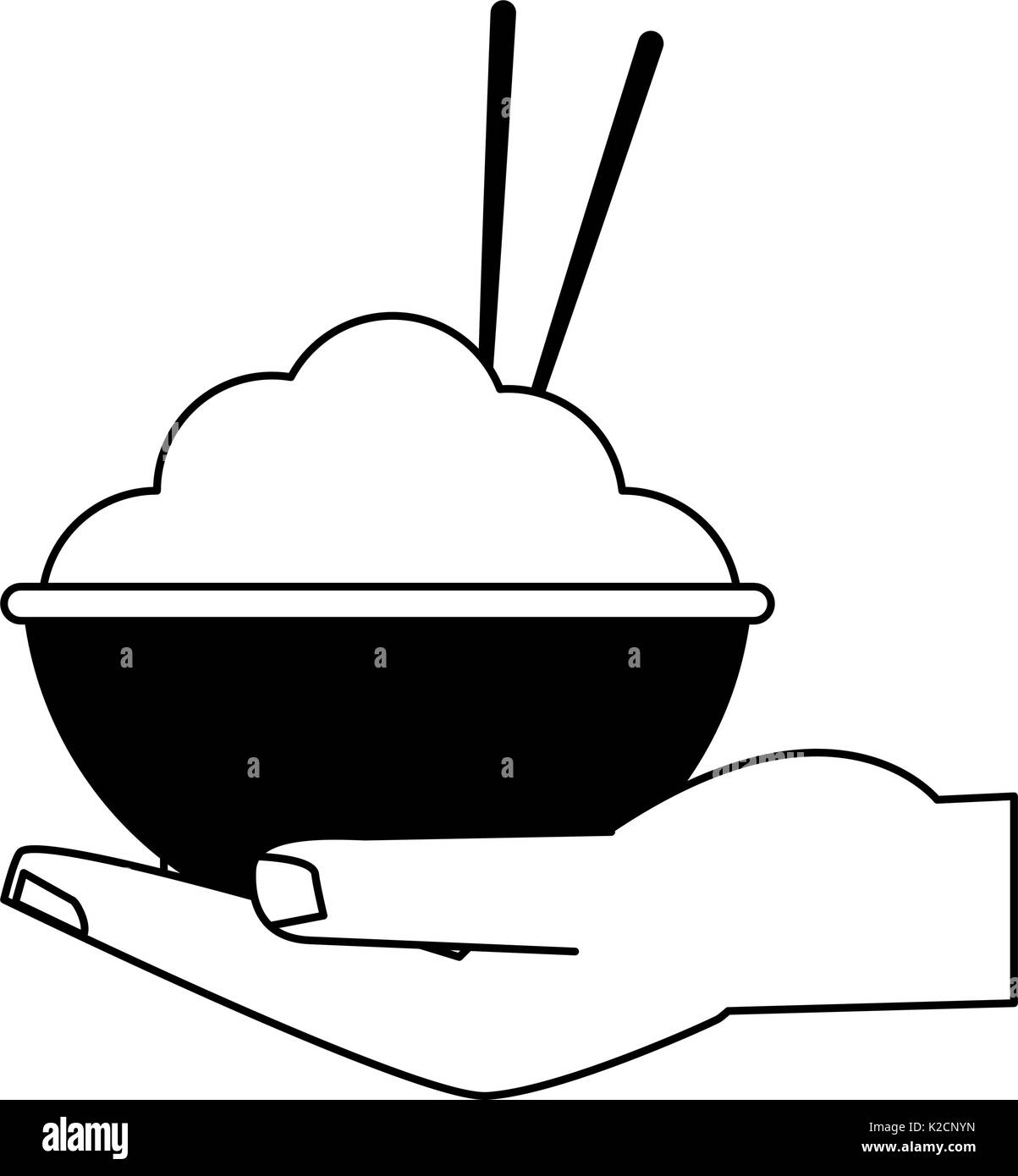 hand holding rice bowl with chopsticks food icon image vector ...