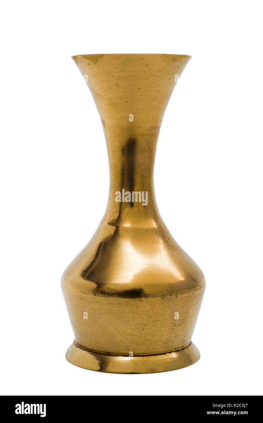 Antic Gold Old Engraved Scratched Shabby Metal Vase In Oriental