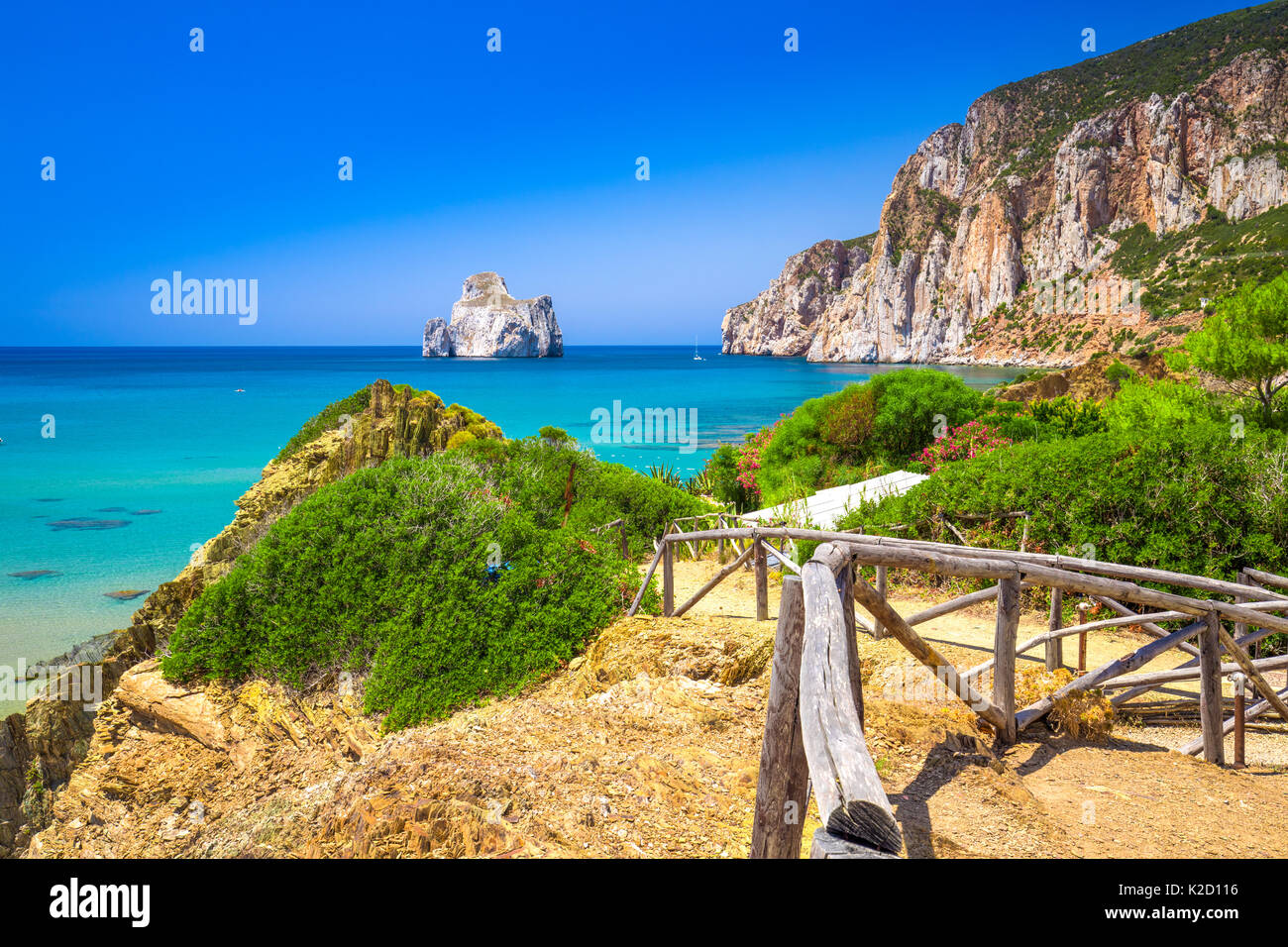 Spaggia di Masua beach and Pan di Zucchero, Costa Verde, Sardinia, Italy. Stock Photo
