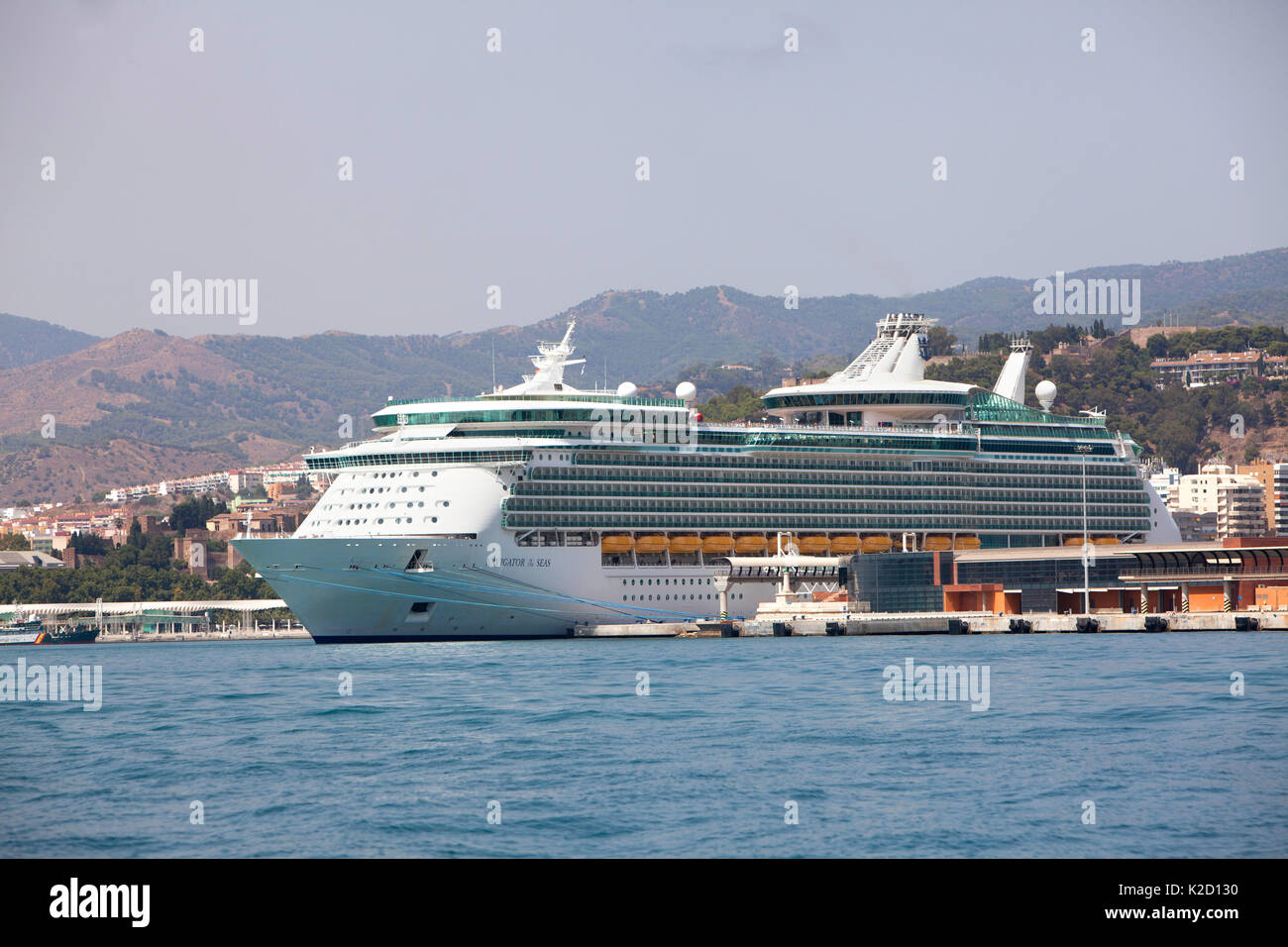 Royal Caribbean Navigator of the Seas, voyager class cruise ship docked at Malaga, Spain in the Mediterranean Stock Photo