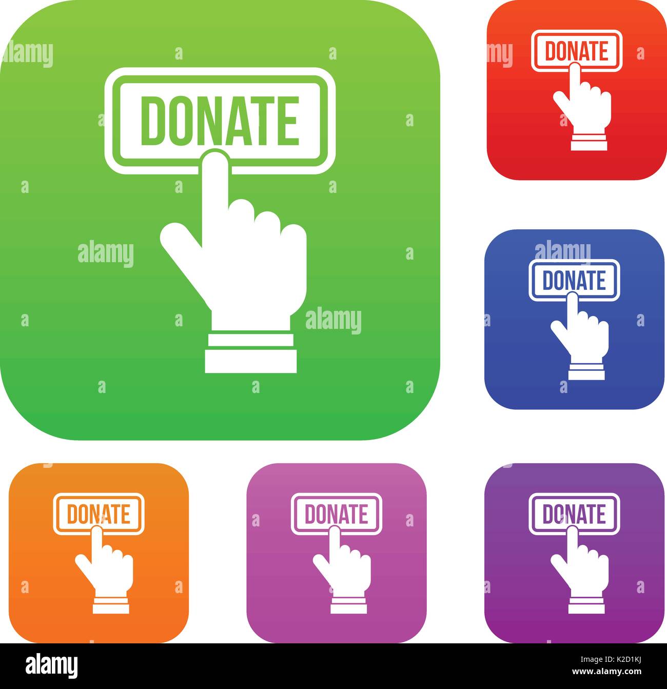 Hand presses button to donate set collection Stock Vector