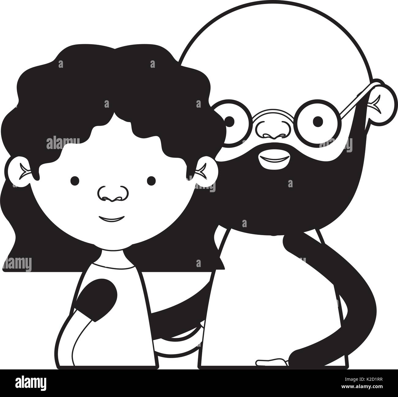 Caricature Half Body Couple Elderly Of Grandmother With With Wavy