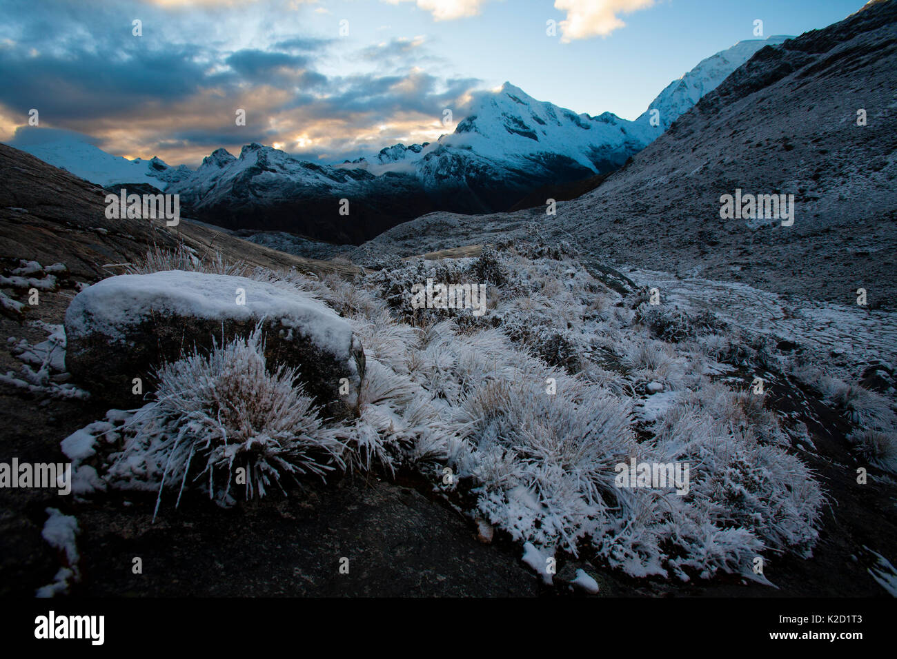 Landscape of with Mount Chopicalqui,  Cordillera Blanca Massif, Andes, Peru, November 2006. Stock Photo