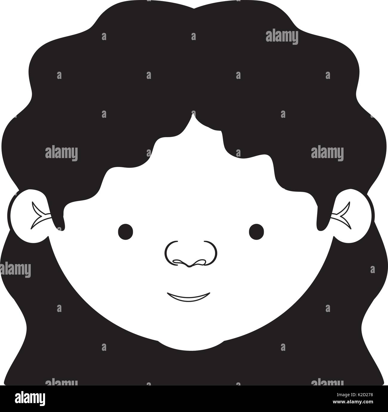 Caricature Face Grandmother With A Wavy Hair In Black Silhouette