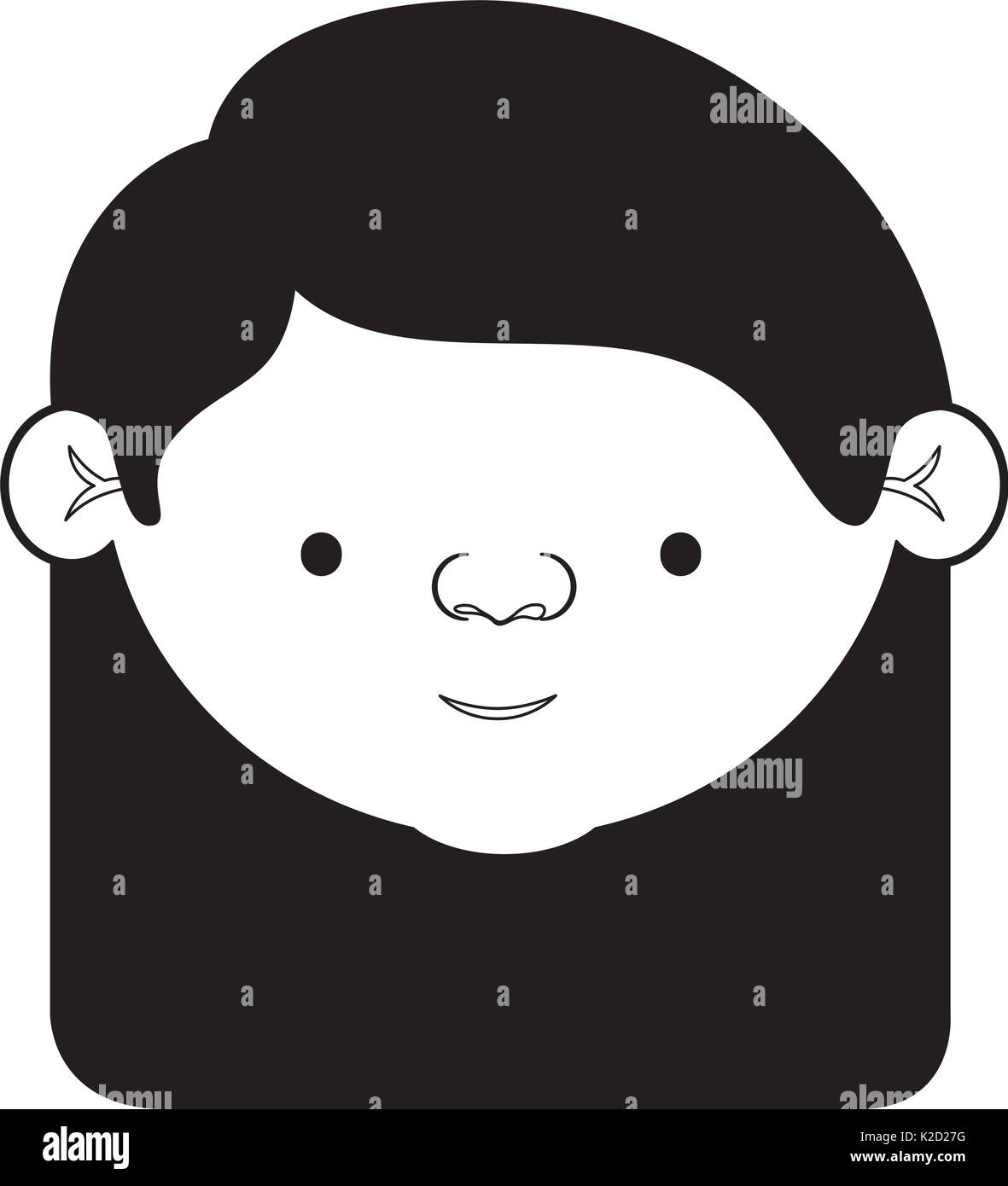 Caricature Face Grandmother With A Straight Long Hair In Black
