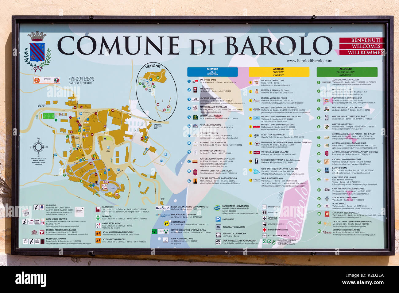 Map that shows all wine houses and locations.around Barolo, Piedmont, Italy Stock Photo