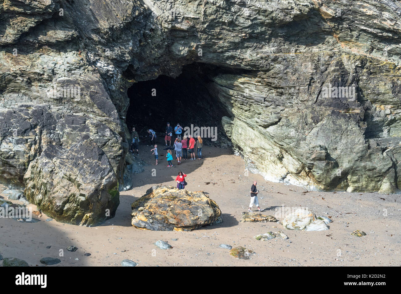 merlins cave on tintagel haven beach, cornwall, england, uk. Stock Photo
