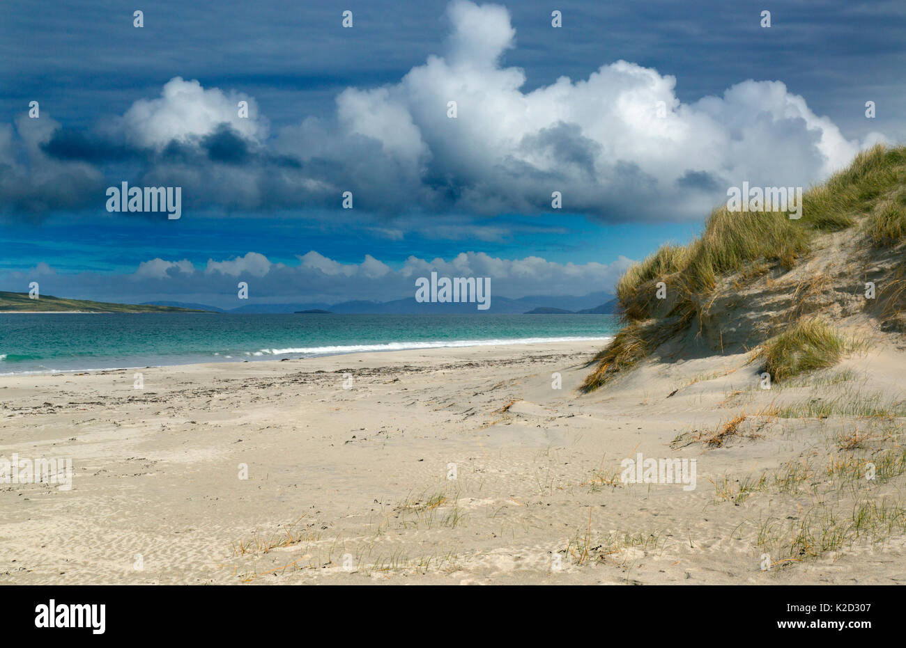 Beach and sea at Traigh Lar, North Uist, Hebrides, Scotland, UK, June. Stock Photo