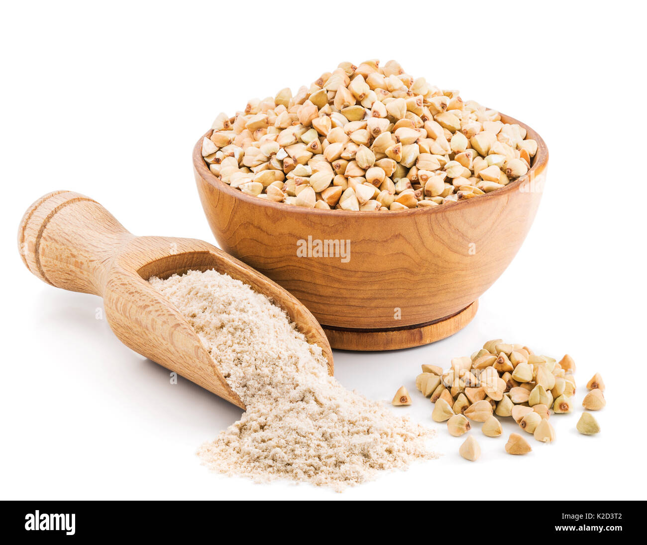 Whole grain buckwheat flour isolated on white Stock Photo